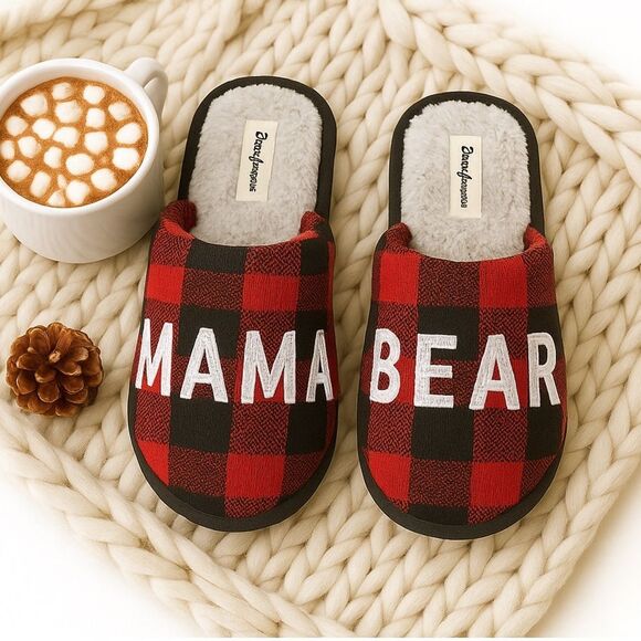 dearfoams Shoes - Dearfoams Mama Bear Plaid Dad Slippers NWT